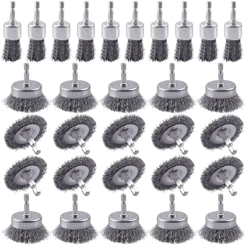 Miniatura 11 de Rocaris Juego de 6 ruedas de alambre de acero al carbono y cepillo para bolígrafo con vástago hexagonal de 1/4 pulgadas para eliminar el óxido