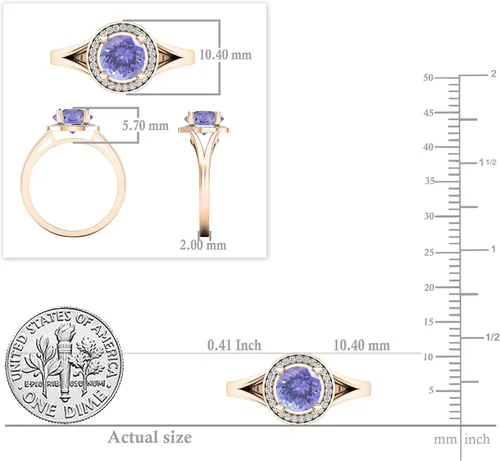 Miniatura 259 de Dazzlingrock Collection Anillo de compromiso redondo de 0.276 in con halo de diamante blanco y vástago dividido para ella en oro macizo de 14