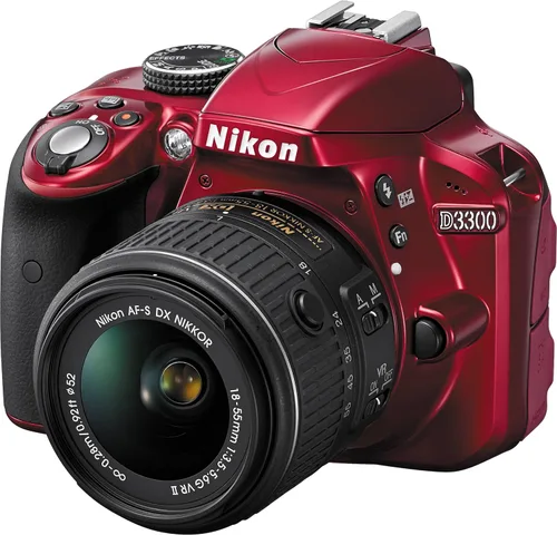 Nikon D3300 24.2 MP CMOS Digital SLR con lente de zoom Auto enfoque S DX Nikkor F/3.5 – 5.6 G VR II (rojo)