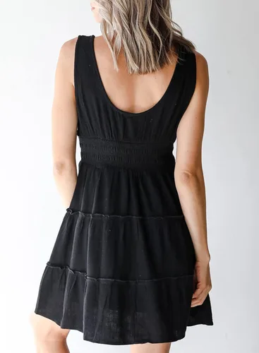 Miniatura 2 de Dokotoo Vestidos de verano para mujer, sin mangas, con botones, cintura elástica, volantes, escalonados, casual, con vuelo, mini vestido