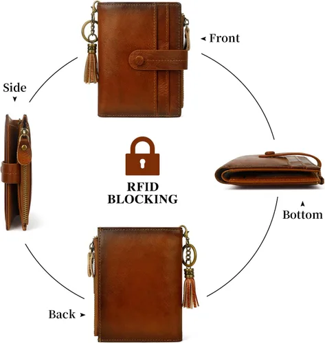 Miniatura 5 de Billetera de cuero para mujeres, billetera pequeña con bloqueo RFID para mujeres, billetera compacta de dos pliegues con tarjetero, ventana