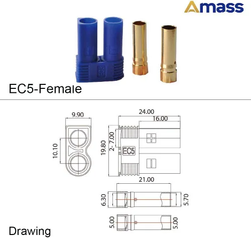 Miniatura 3 de 10 pares Amass EC5 Banana Plug Conectores hembra macho 0.197 in oro bala conector para RC ESC LIPO dispositivo de batería Motor eléctrico