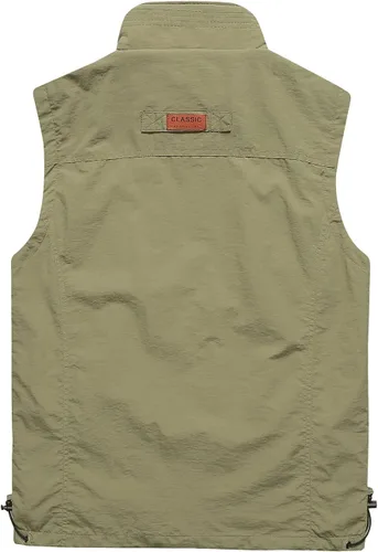 Miniatura 2 de Gnveub Chaleco de pesca para hombre, para trabajo al aire libre, secado rápido, con cremallera, reversible, con múltiples bolsillos