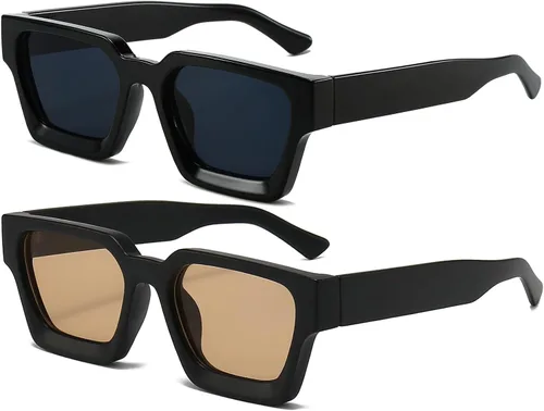 Miniatura 37 de AIEYEZO Gafas de sol cuadradas para mujeres y hombres, gafas de sol cuadradas con montura gruesa, estilo de diseñador simple
