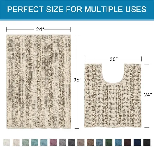 Miniatura 500 de H.VERSAILTEX Alfombras de baño para cuarto de baño, antideslizantes, tapetes de baño extragruesos, de felpilla, a rayas, alfombra de 20" x 32