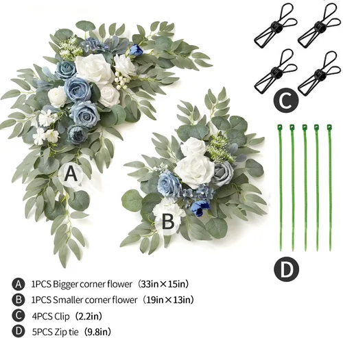 Miniatura 3 de Muhanjia Letrero de boda con estampado de flores sintéticas (paquete de 2) para ceremonia, fiesta, recepción, entrada, decoración floral, caballete