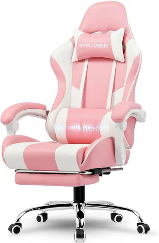 Miniatura 13 de GTPLAYER Silla para videojuegos, silla de computadora con reposapiés y soporte lumbar, silla de juego ajustable en altura con asiento giratorio