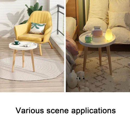 Miniatura 3 de Mesa auxiliar redonda, bandeja para mesita de noche, mesa auxiliar para sala de estar, dormitorio, espacios pequeños, patas de haya