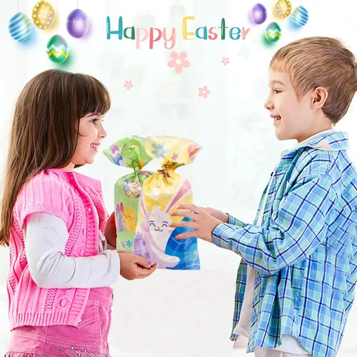 Miniatura 2 de Jexila 160 bolsas de celofán de Pascua con lazos, bolsa de golosinas de conejo de Pascua para niños, bolsas de plástico para dulces