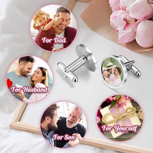 Miniatura 5 de Personalized Master 2-3 pares de gemelos de boda para hombres, esposo, con foto personalizada, conjunto de gemelos para boda, novio