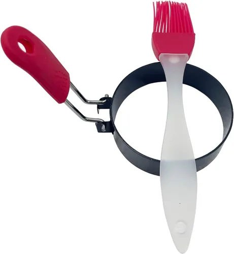 Miniatura 7 de 2 anillos de huevo, molde redondo de acero inoxidable de 3 pulgadas para magdalenas inglesas, molde antiadherente para panqueques con cepillo