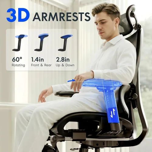 Miniatura 5 de FLEXISPOT ErgoX Premium - Silla de Oficina Ergonómica Premium con Reposapiés - Reposabrazos 3D Ajustables, Soporte Lumbar Dinámico, Función de Crema