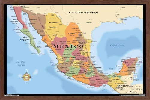 Miniatura 8 de Trends International Map - Póster de pared de México, 14.725" x 22.375", versión con marco de madera de granero