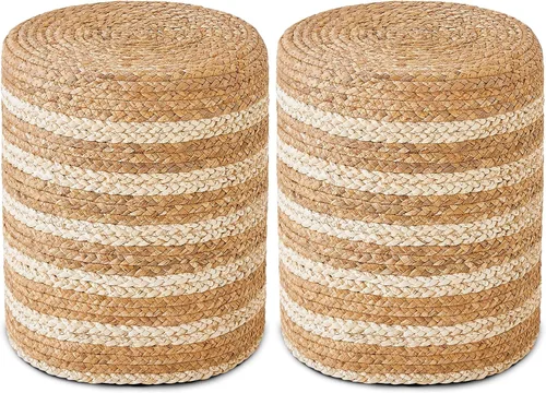Miniatura 13 de Wimarsbon 2 puf otomanos, taburete de hierba marina natural, otomana redonda tejida a mano, asiento decorativo bohemio, puf trenzado de yute, Trenza