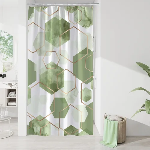Miniatura 19 de Litabel Juego de cortinas de ducha impermeables, decoración geométrica moderna, de tela abstracta, para baño, 72 x 72 pulgadas Azul