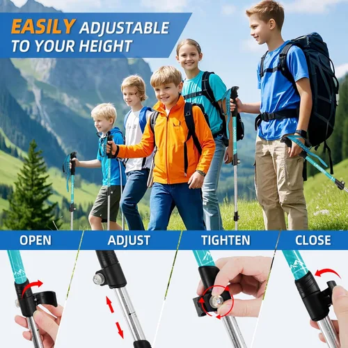 Miniatura 4 de Croosse - Bastones de senderismo ligeros y plegables para niños, bastones de senderismo retráctiles de aluminio, paquete de 2 bastones de esquí