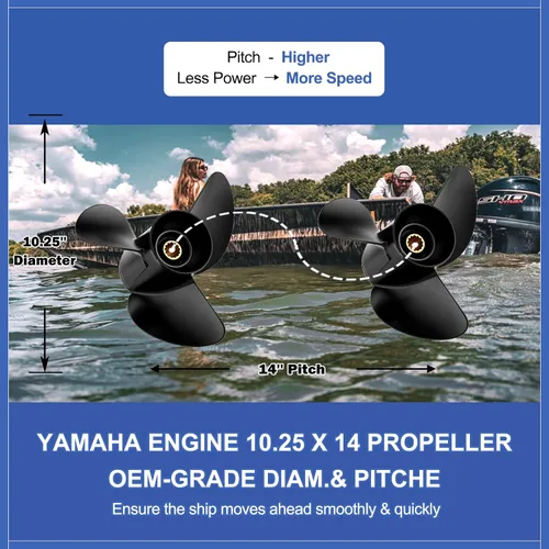 Miniatura 7 de 10.25 x 14/15/16-G Hélice fueraborda de acero inoxidable pulido/negro para motores Yamaha 40-60,13 dientes ranurados, RH, estilo semi cuchillo como