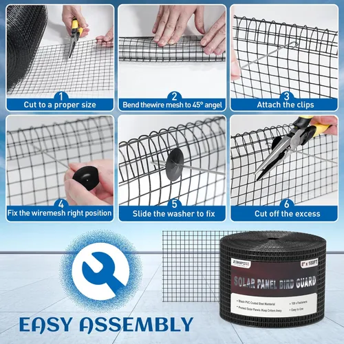 Miniatura 6 de ZeroPone Panel solar de 8 pulgadas x 100 pies, protector de pájaros para paneles solares con 100 sujetadores de acero inoxidable, alambre de red