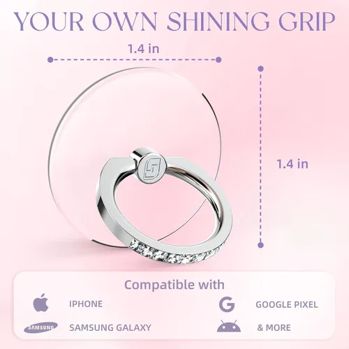 Miniatura 5 de Jsoerpay - Soporte transparente para anillo de teléfono, 2 piezas, soporte transparente para anillo de teléfono celular con diamante, agarre