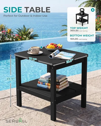 Miniatura 5 de SERWALL Mesa auxiliar Double Adirondack, Mesa auxiliar de forma rectangular, Negra