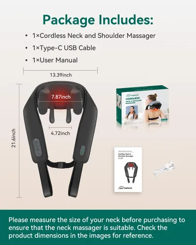 Miniatura 7 de Snailax Masajeador de Cuello para Alivio del Dolor de Tejido Profundo, Masaje de Cuello con Calor, Masajeador Inalámbrico para Dolor de Espalda