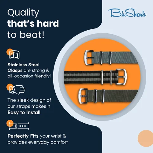 Miniatura 2 de BluShark La correa para reloj de nailon de alta calidad original, varios tamaños y estilos