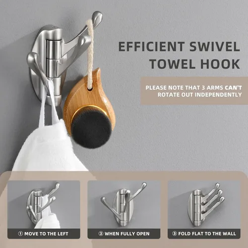 Miniatura 4 de Angle Simple Gancho para toallas de baño, gancho giratorio plegable de metal, colgador de bata para pared, níquel cepillado