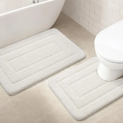 Miniatura 18 de HOMORE Alfombra de baño negra de 24 x 17 pulgadas, suave y absorbente, alfombra de baño pequeña, alfombra de baño lavable antideslizante para bañera