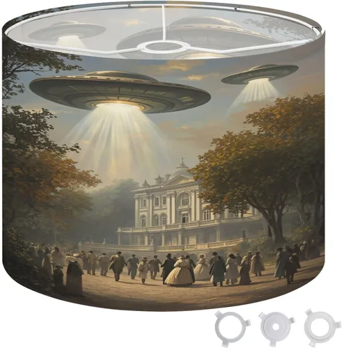 Drum Lamp Shade Ufo Retro Victorian Style Abduction Landscape Art Vintage Trendy Lampshades for Floor Lamps Table Lamps Pendant Light Large