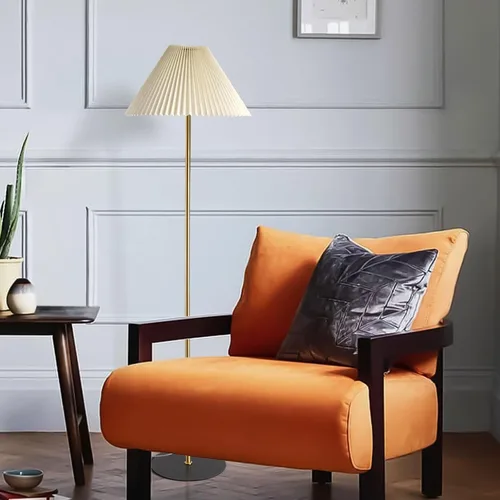 Miniatura 7 de KUNJOULAM Lámpara de pie plisada moderna, lámpara de pie de poste dorado, lámpara alta de diseño simple con pantalla beige ajustable, lámpara de pie
