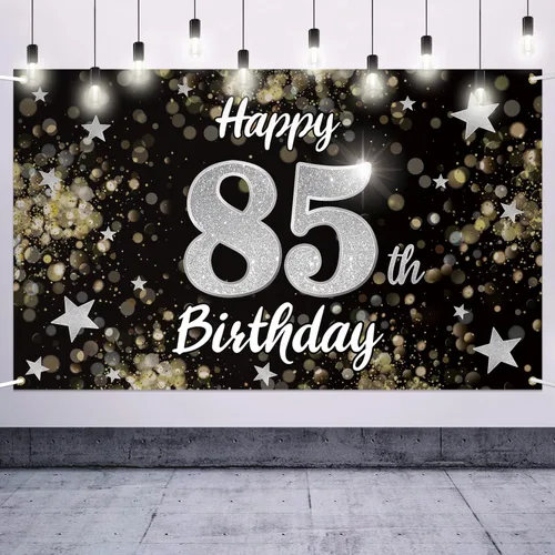 Miniatura 43 de Decoración de feliz cumpleaños 37, cartel grande de fondo de cumpleaños de 37 años con estrella de ensueño negro y plateado – Decoración de fiesta