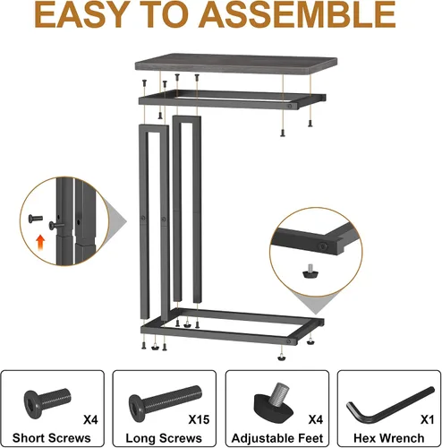 Miniatura 9 de Yusong - Mesa auxiliar en forma de C - Se desliza debajo del sofá, cama, mesa pequeña para espacios pequeños, delgada sobre la cama, mesa para café
