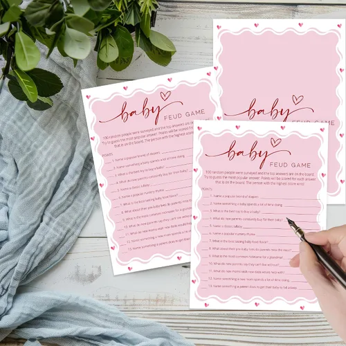 Miniatura 3 de Tarjetas de juego de peleas familiares para baby shower con tarjeta de respuesta, juegos de baby shower rosa para 30 invitados, tarjetas