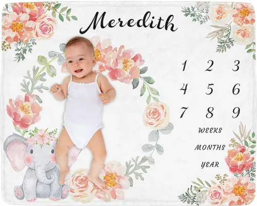 Miniatura 15 de Manta de hito para bebé personalizada con nombre, manta personalizada de flores en forma de mariposa con tabla de crecimiento calendario, manta