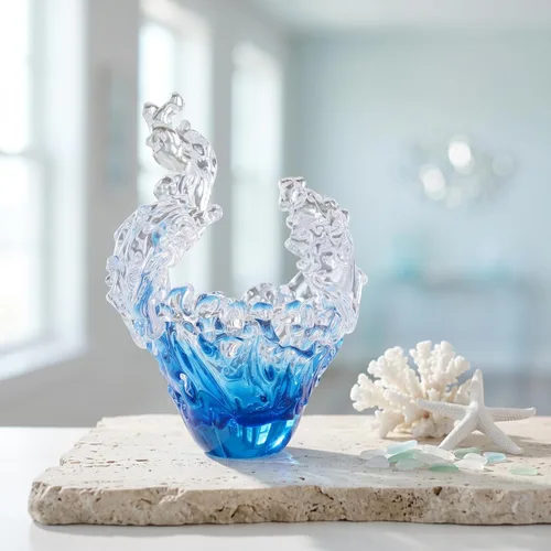 Miniatura 6 de suruim Figuras de escultura de onda de vidrio soplado a mano, cuenco de vidrio azul y transparente para decoración del hogar, figura de vidrio