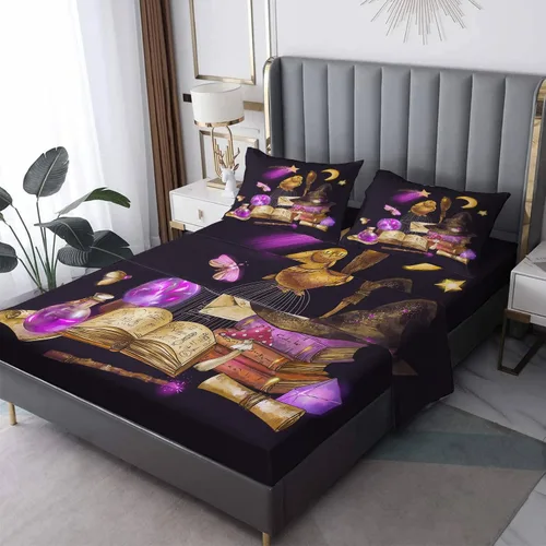 Sábanas de bruja tamaño matrimonial – Sábanas de bruja para niños y niñas, juego de sábanas de brujería, microfibra suave y bolsillo profundo y