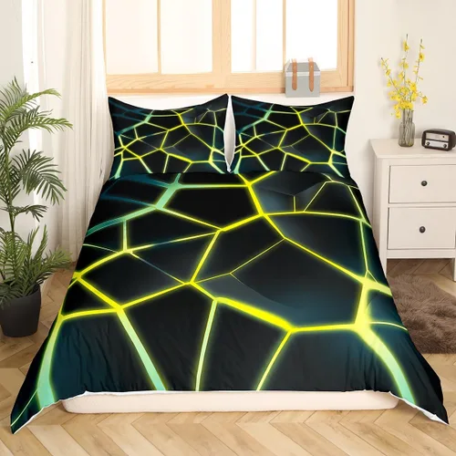 Miniatura 36 de Funda de edredón hexagonal verde estereoscópica de nido de abeja para niños, diseño geométrico de colmena, funda de edredón geométrica de panal