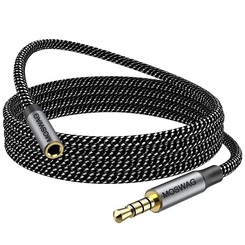 MOSWAG Cable de extensión macho a hembra de 0.138 in con adaptador de audio estéreo de micrófono, nailon trenzado, compatible con estéreo de
