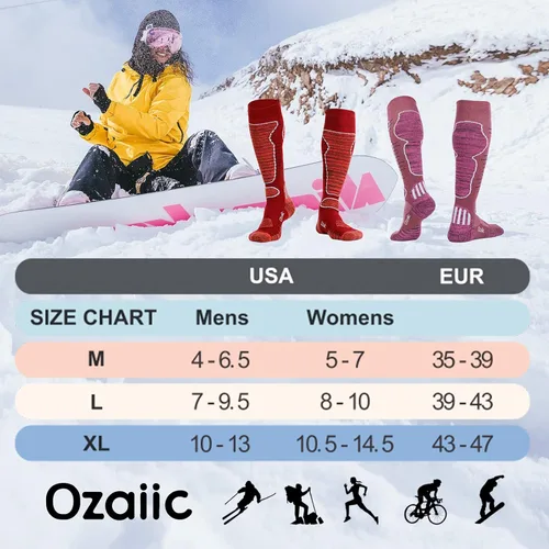 Miniatura 3 de Calcetines de esquí de lana merino para hombre y mujer, 2 pares para esquí, snowboard, térmicos hasta la rodilla, calcetines de rendimiento