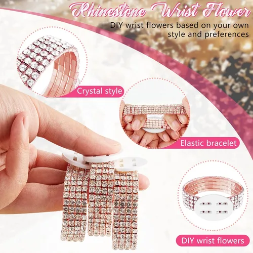 Miniatura 9 de Junkin 6 pulseras de ramillete con diamantes de imitación, elásticas, para decoración de bodas, bailes de graduación, aniversario (plateado)