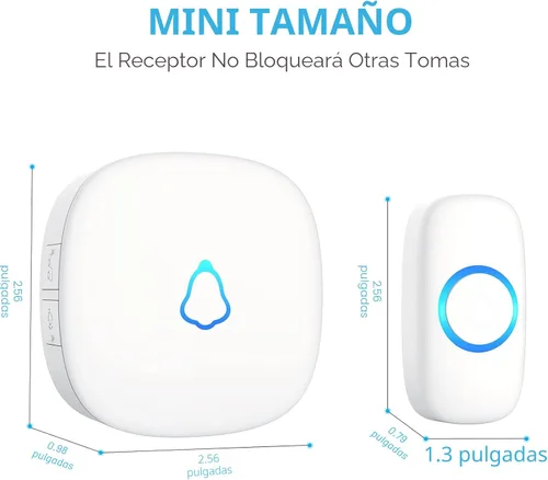 Miniatura 2 de SECRUI Timbre inalámbrico, fácil instalación, impermeable, volumen ajustable, 58 melodías, LED colorido, rango de 1000 pies, M520+F55, blanco