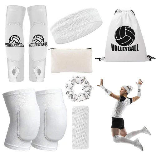 Miniatura 8 de Rodilleras de voleibol, mangas para brazos de voleibol, juego de accesorios de voleibol UMACWIN con rodilleras, almohadillas para brazos, banda