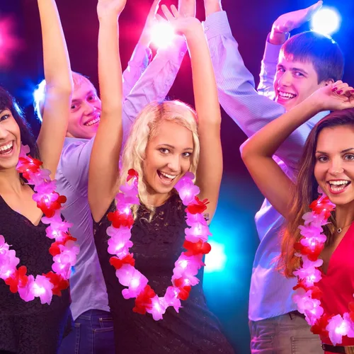Miniatura 21 de Sherr 24 piezas de collares de flores de leis hawaianas con luces LED para boda, luces LED para leis hawaianas, collares de flores de leis hawaianas
