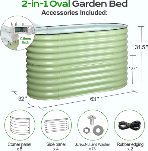 Miniatura 4 de Aoodor Aluzinc - Cama de jardín modular 2 en 1 elevada de metal, 63 pulgadas de largo x 32 pulgadas de ancho x 32 pulgadas de alto, maceta