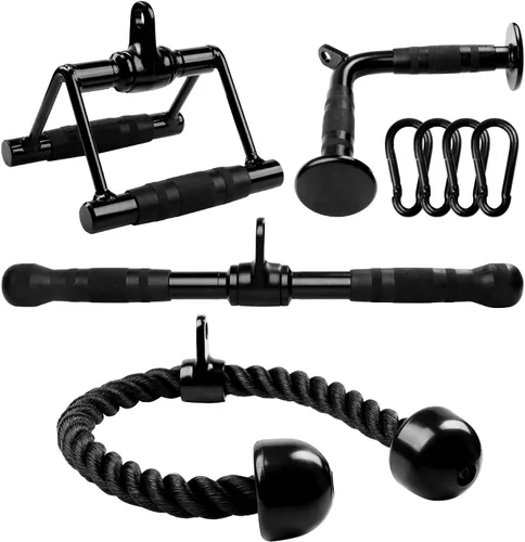 Miniatura 12 de Yes4All Cable Machine Attachment, Row Handles, Tricep Rope, Straight Bar, V Bar, LAT Pulldown Accessories Load 880 LB for Home Gym F. V Bar - Caucho