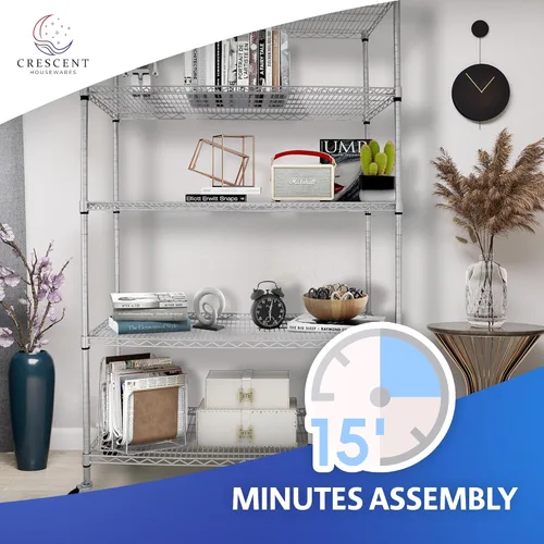 Miniatura 8 de Estante de alambre resistente de 4000 LBS de 48 x 18 x 76, estante rodante comercial NSF de 5 niveles con ruedas, estantería de metal cromado
