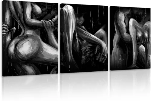 Miniatura 86 de Novatique 3 piezas de arte de pared sexy en blanco y negro para parejas desnudas, decoración de pared abstracta de amor para mujeres y hombres, arte