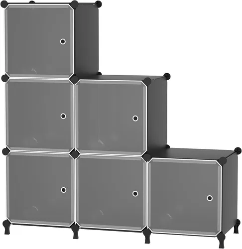 ATTSL6001 - Organizador de almacenamiento de 6 cubos con puertas, organizador de ropa de plástico apilable para dormitorio y debajo de escaleras,