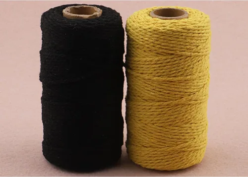 Miniatura 2 de Carrete de hilo de algodón de 656 pies de 10 capas, cuerda para manualidades y envoltura de regalos (negro + amarillo)
