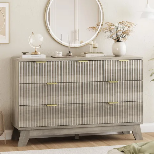 Miniatura 11 de Xixini - Cómoda moderna de madera acanalada para dormitorio, sala estar, pasillo o armario, para organizar y almacenar ropa o soporte de TV, 6 Roble